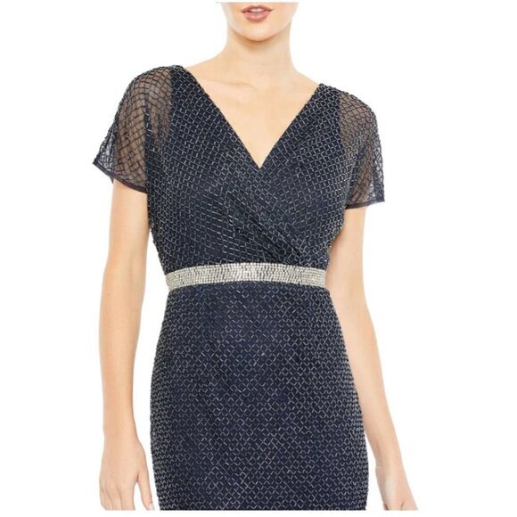 MAC DUGGAL Beaded Butterfly Sleeve Column Gown in Midnight Size US 6 NWT - Picture 2 of 12